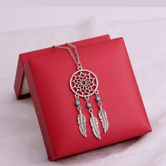 Dreamcatcher Silver Turquoise Necklace - Picture 2 of 7
